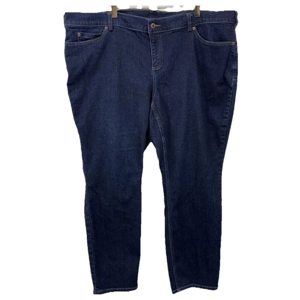 Duluth Trading Women's Jeans 22W 28" Slim Skinny Leg Stretch Dark Blue Wash